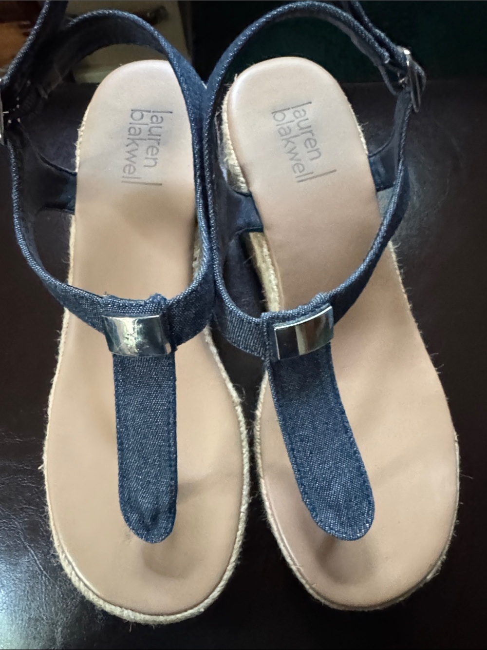 Navy T-Strap Espadrille Sandals